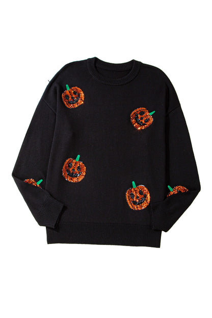 Zwart plus size Halloween -lovertjes pompoenpatroon trui