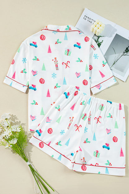 Witte kerstdruk shirt met korte mouwen en shorts pyjama set