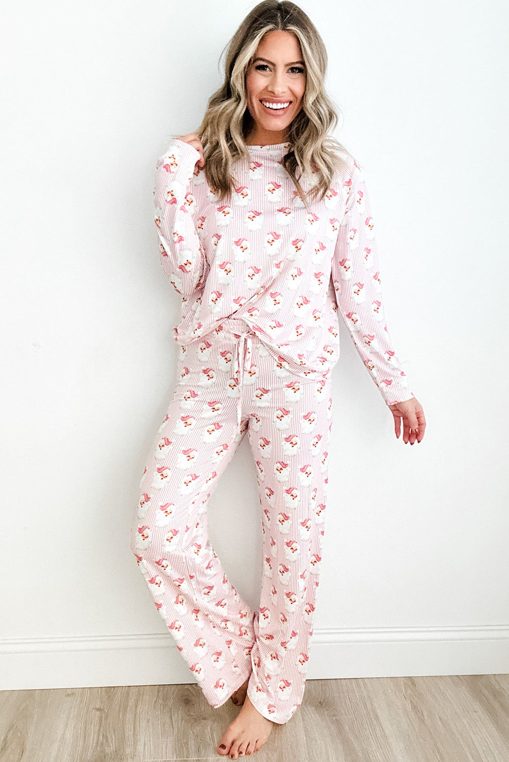 Roze kerstman gestreepte print losse pasvorm tweedelig lounge set