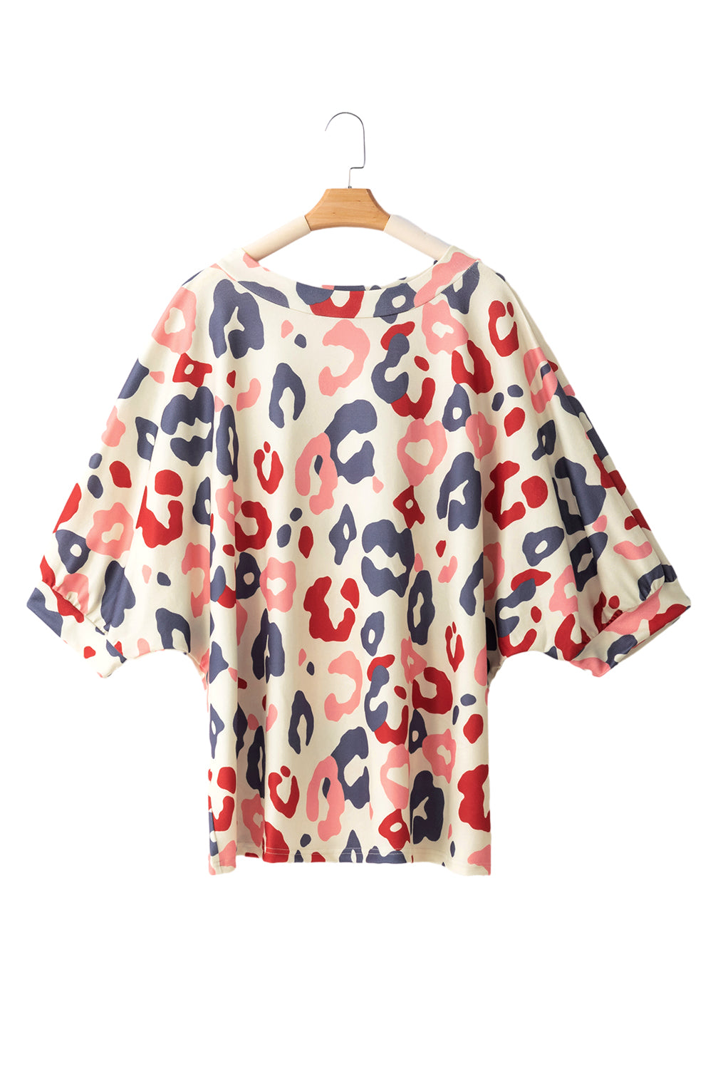 Witte kleurrijke blouse met vleermuismouwen en luipaardprint