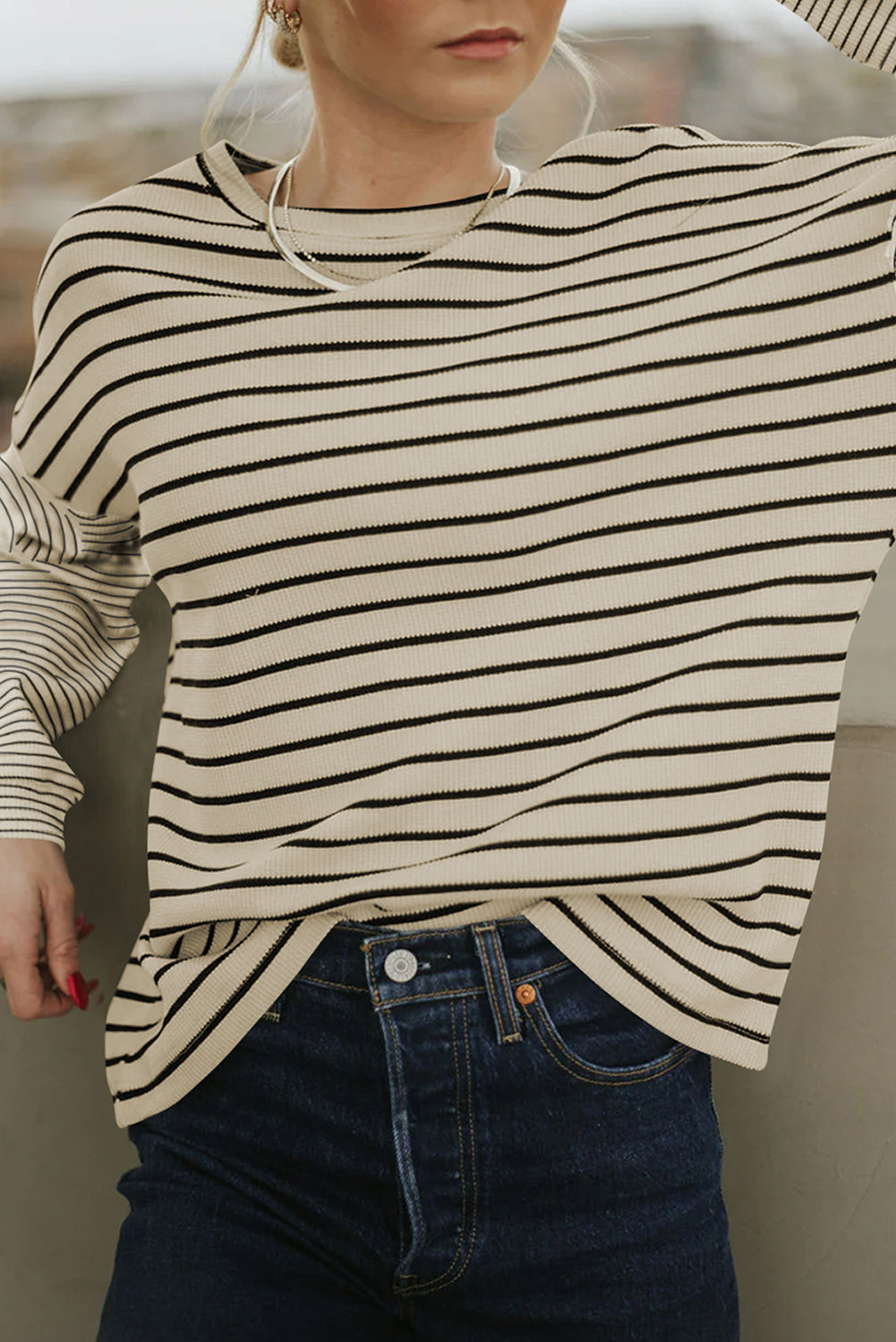 Black Stripe Patchwork Loose Long Sleeve Tee