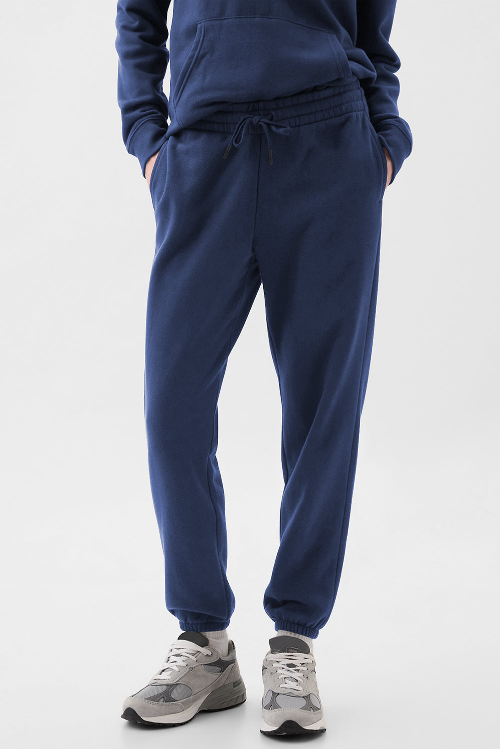 Marineblauwe solide kleur fleece gevoerde taille joggers