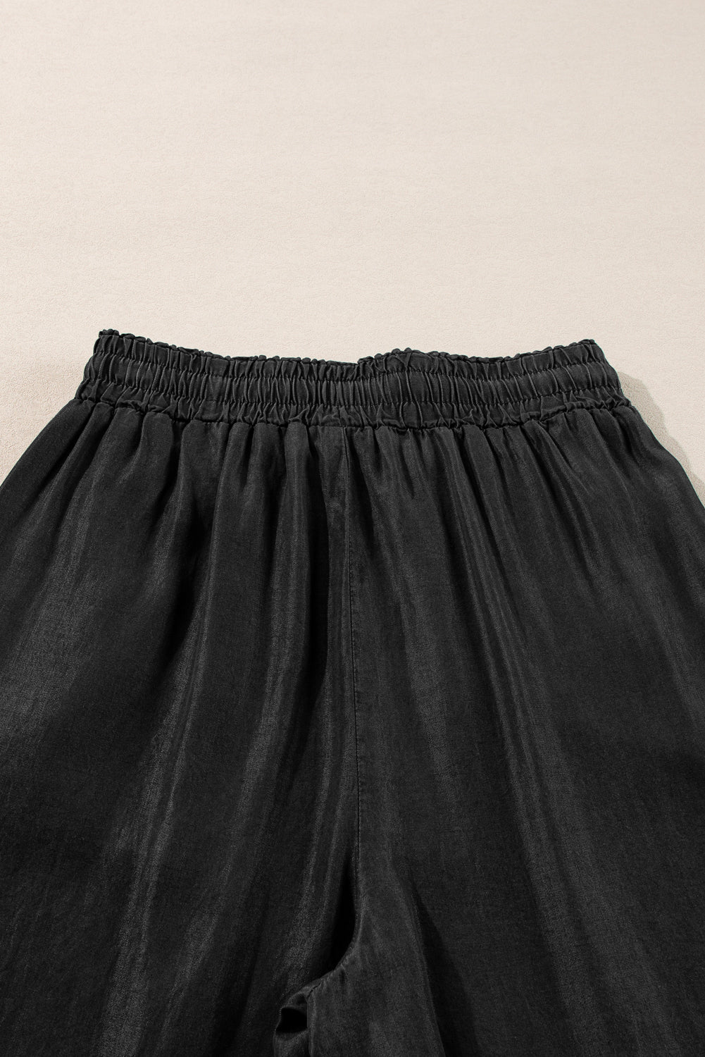 Black Drawstring High Taille Wide Leg Denim Pants