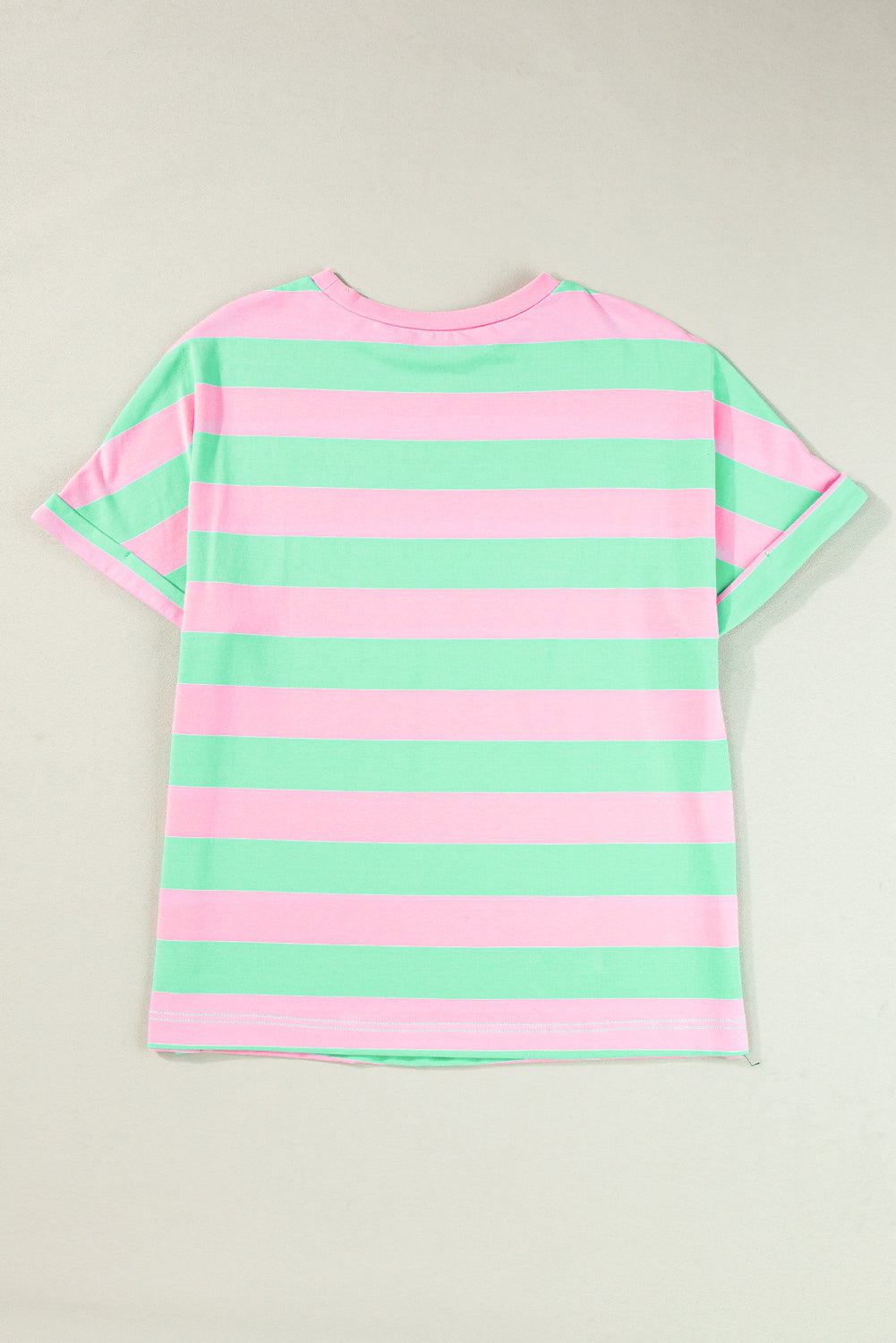 Roze gestreept los T-shirt met colorblock mouwen en manchetten