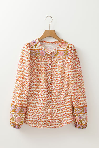 Multicolour Boho Floral Mixed Print Puff Sleeve Shirt