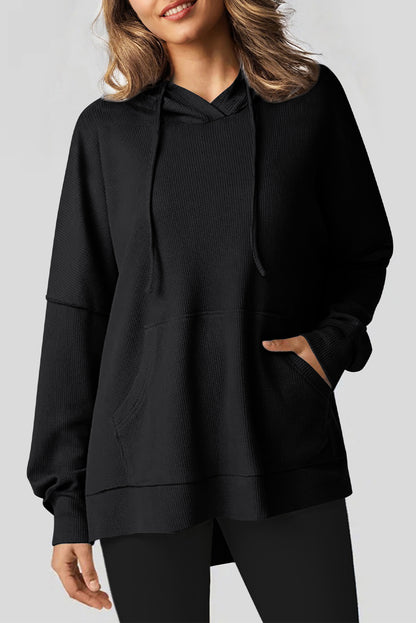 Grijze wafel gebreide fleece gevoerde high low oversized hoodie