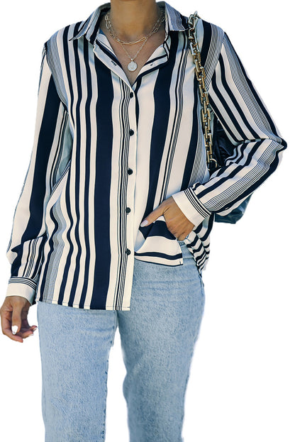 White Navy Striped Modern Women Shirt