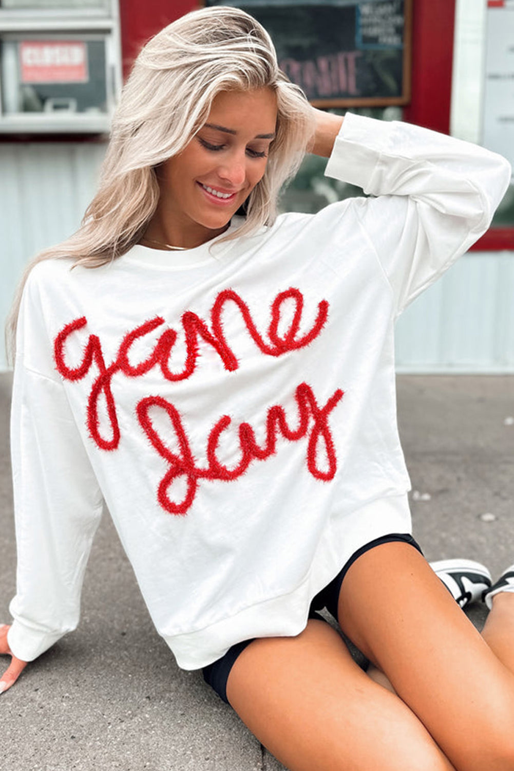 Witte T-shirt met grafische print en vallende schouders voor Game Day