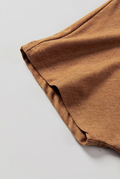 Brown Asymmetric Cut out Colorblock T Shirt