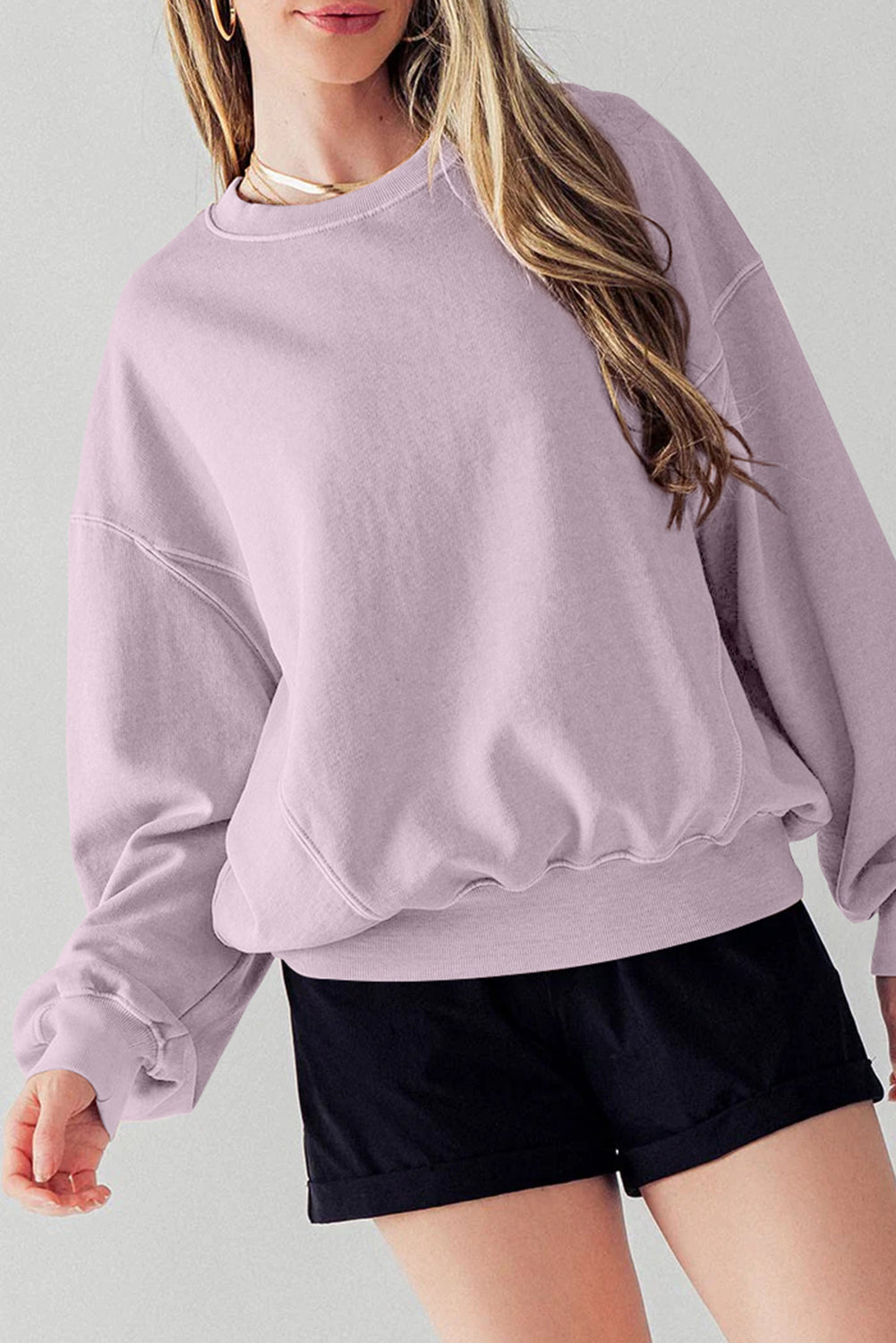 Orchidee Bloemblaadje Blootgestelde Naad Vleermuismouw Drop Schouder Sweatshirt