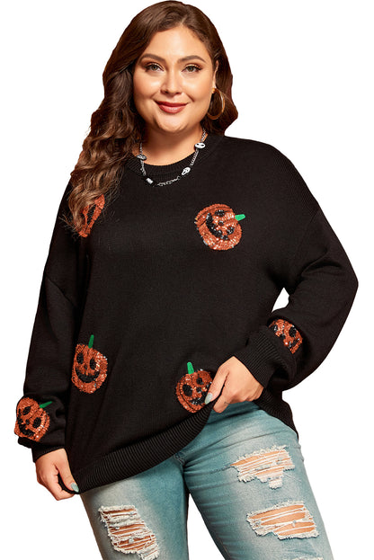 Zwart plus size Halloween -lovertjes pompoenpatroon trui