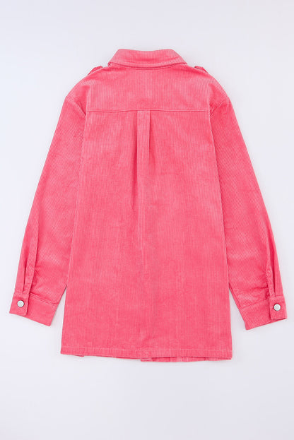 Roze corduroy jack met klepzak en knoopjes