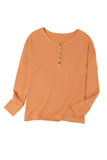 Oranje wafelgebreide Henley-top