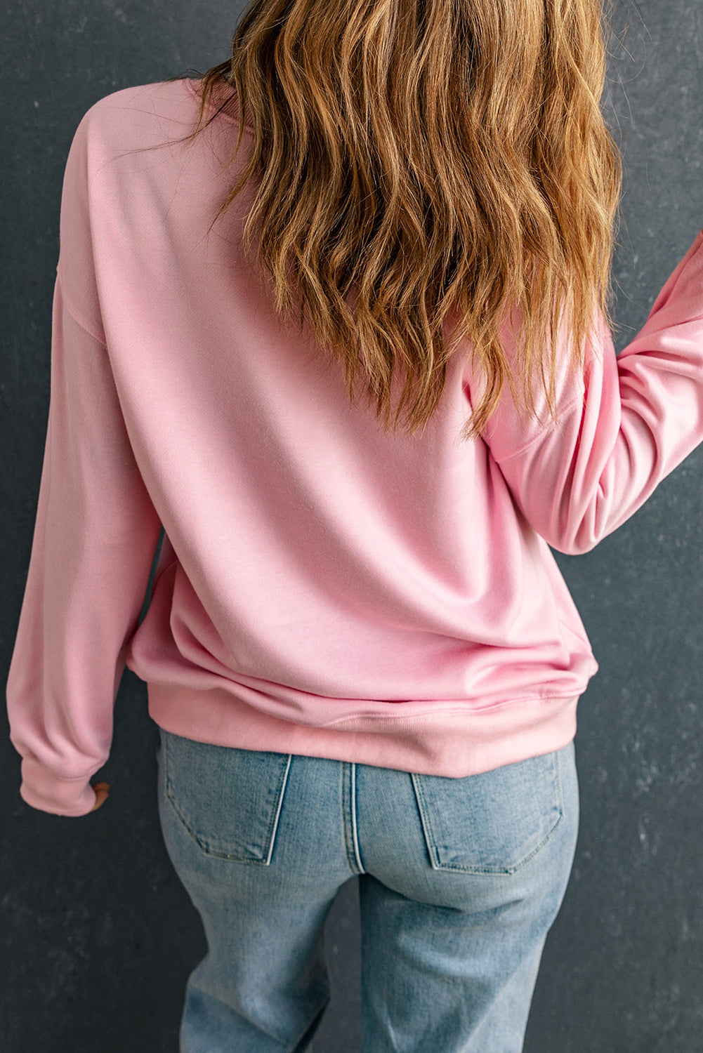 Roze LOVER Bladerdeegprint Pullover-sweatshirt met verlaagde schouder