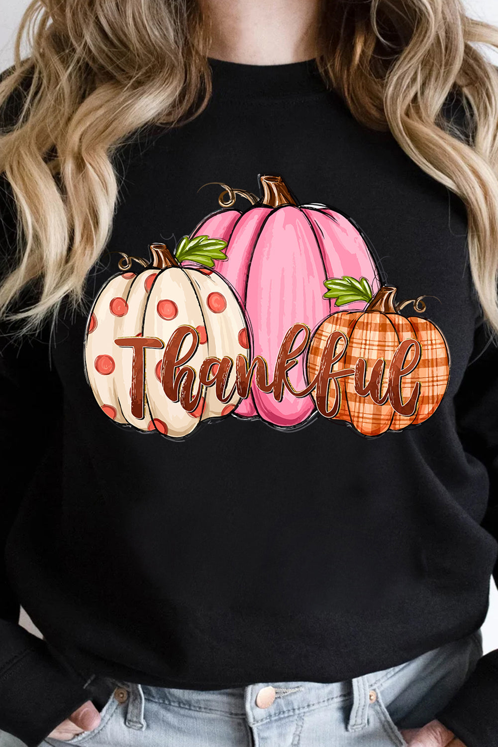 Zwarte pompoen dankbaar druppel schouder Thanksgiving pullover sweatshirt