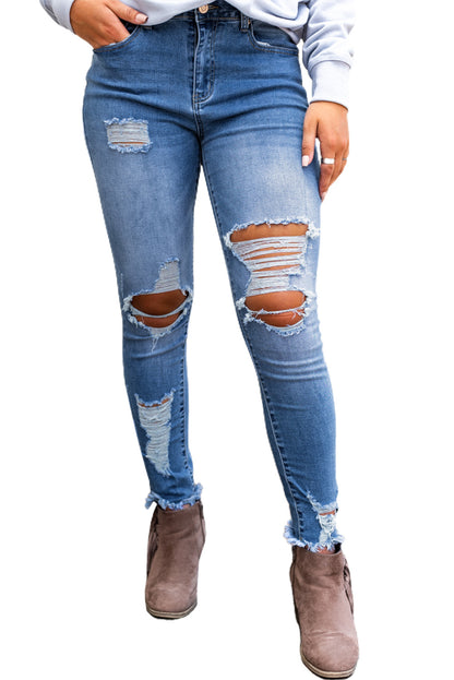 Hemelsblauwe skinny jeans met hoge taille