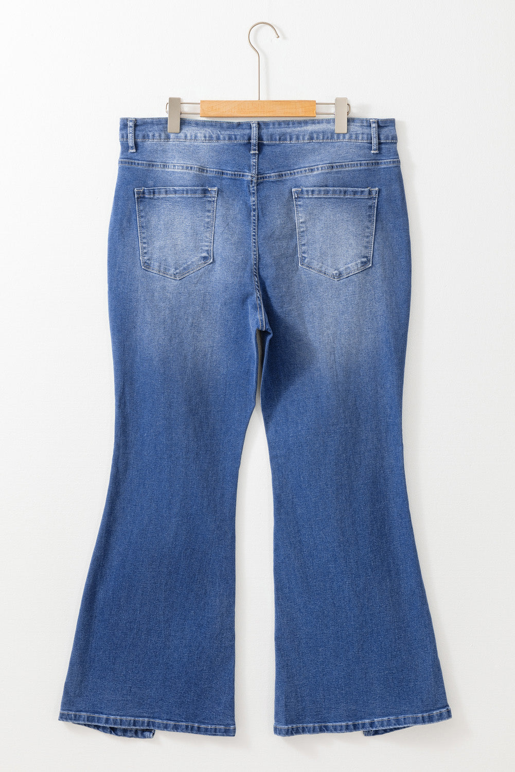 Blauwe grote maten flare jeans met zichtbare naad en hoge taille