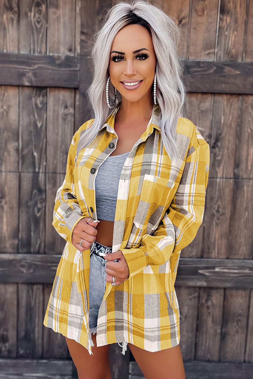 Yellow Plaid Button Up Patch Pocket Shirt