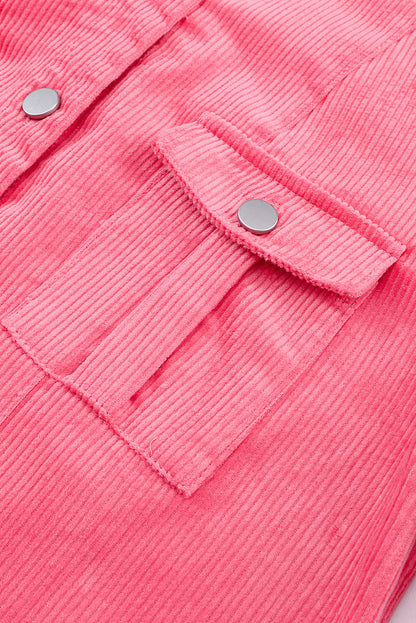 Roze corduroy jack met klepzak en knoopjes