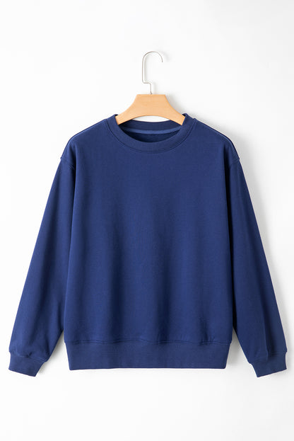 Gray Solid Fleece Lined Drop Shoulder Terry Sweatshirt