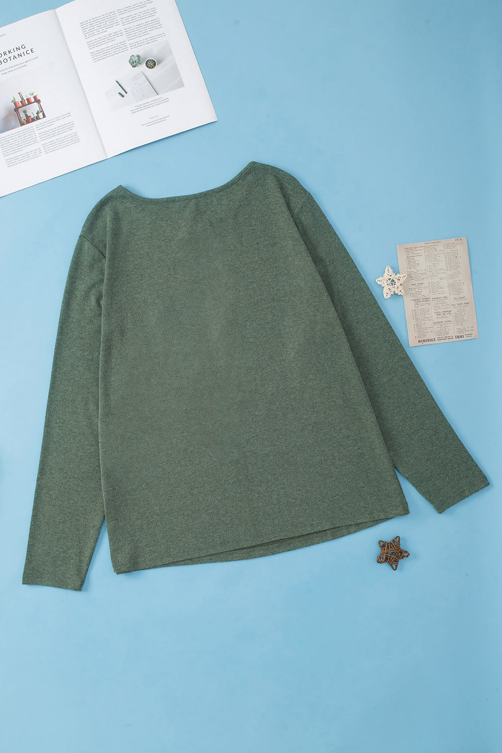 Mist Green Plus Size Snap Button Henley Top