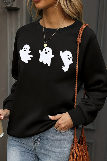 Zwarte Halloween Ghosts Print Ronde Hals Sweatshirt