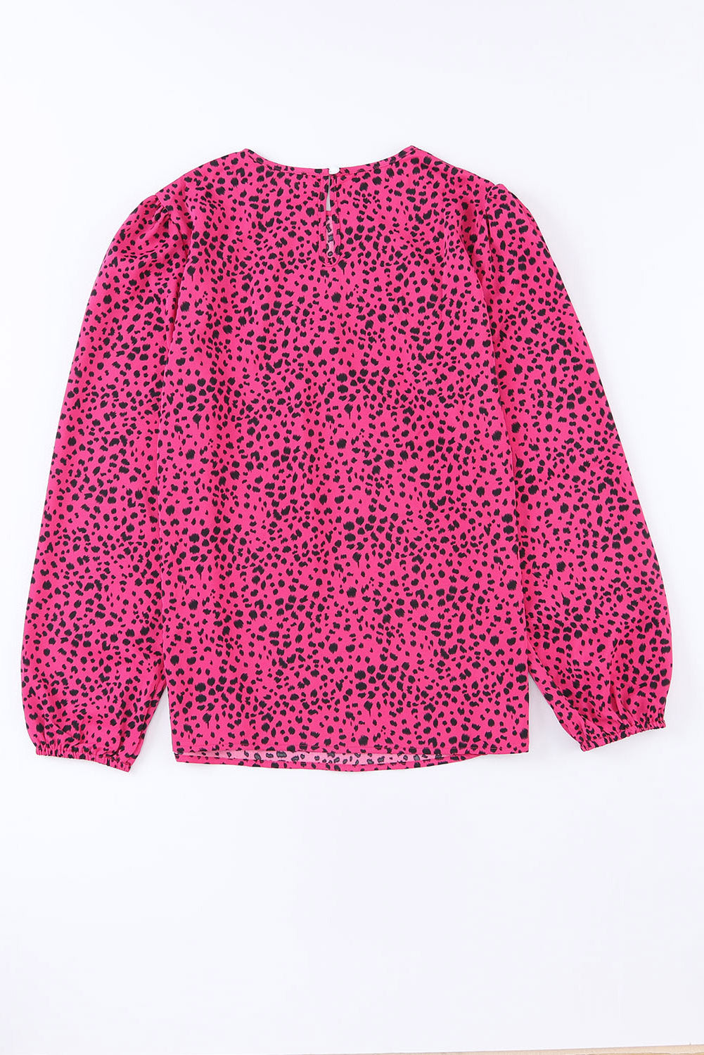 Geplooide blouse met roze luipaardprint en sleutelgat