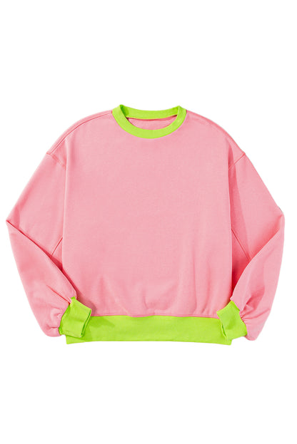 Pink Colorblock Bubble Sleeve Sweatshirt