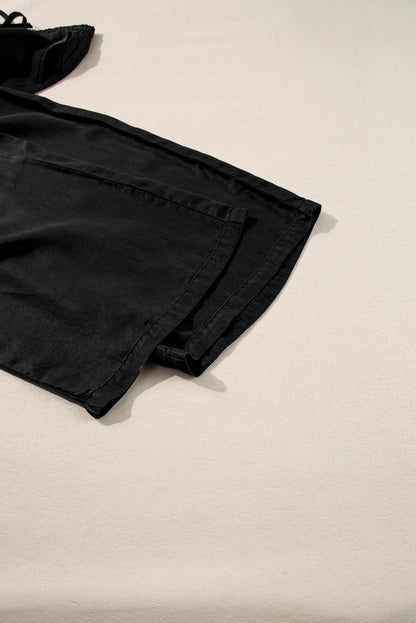 Black Drawstring High Taille Wide Leg Denim Pants