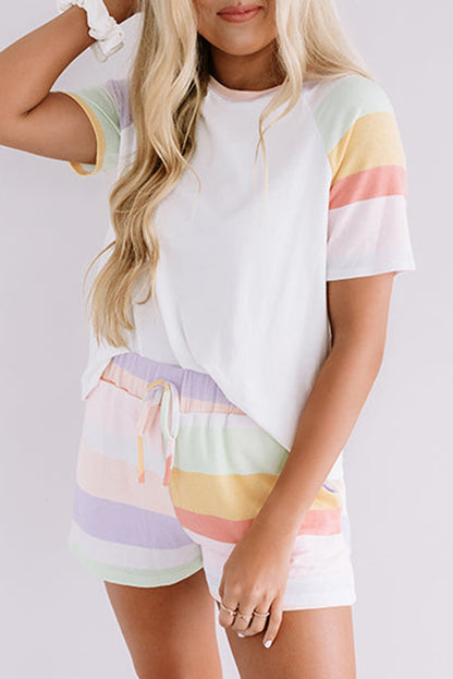 Witte regenboog gestreepte t -shirt en shorts set