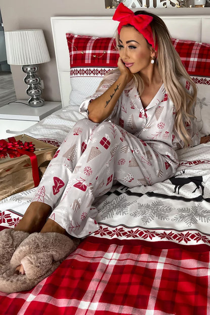 Lichtgrijze kerst gedrukt shirt en broek pyjama set