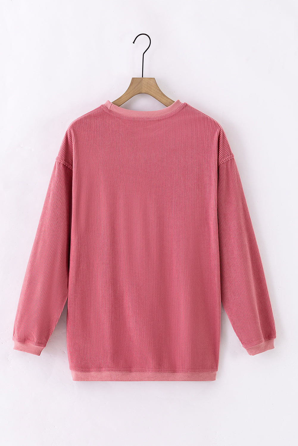 Strawberry Pink Ribbed Corduroy Oversized Sweatshirt