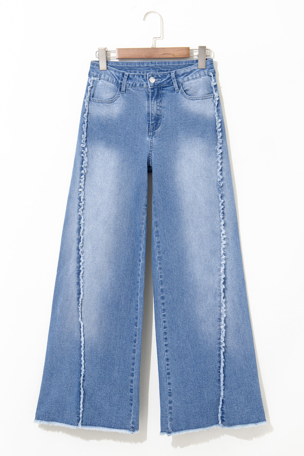 Beau Blue Vintage Stitching Rauwe zoom wijd uitlopende jeans