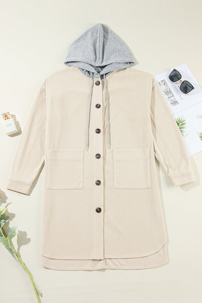 Beige oversized corduroy contrast capuchon shacket