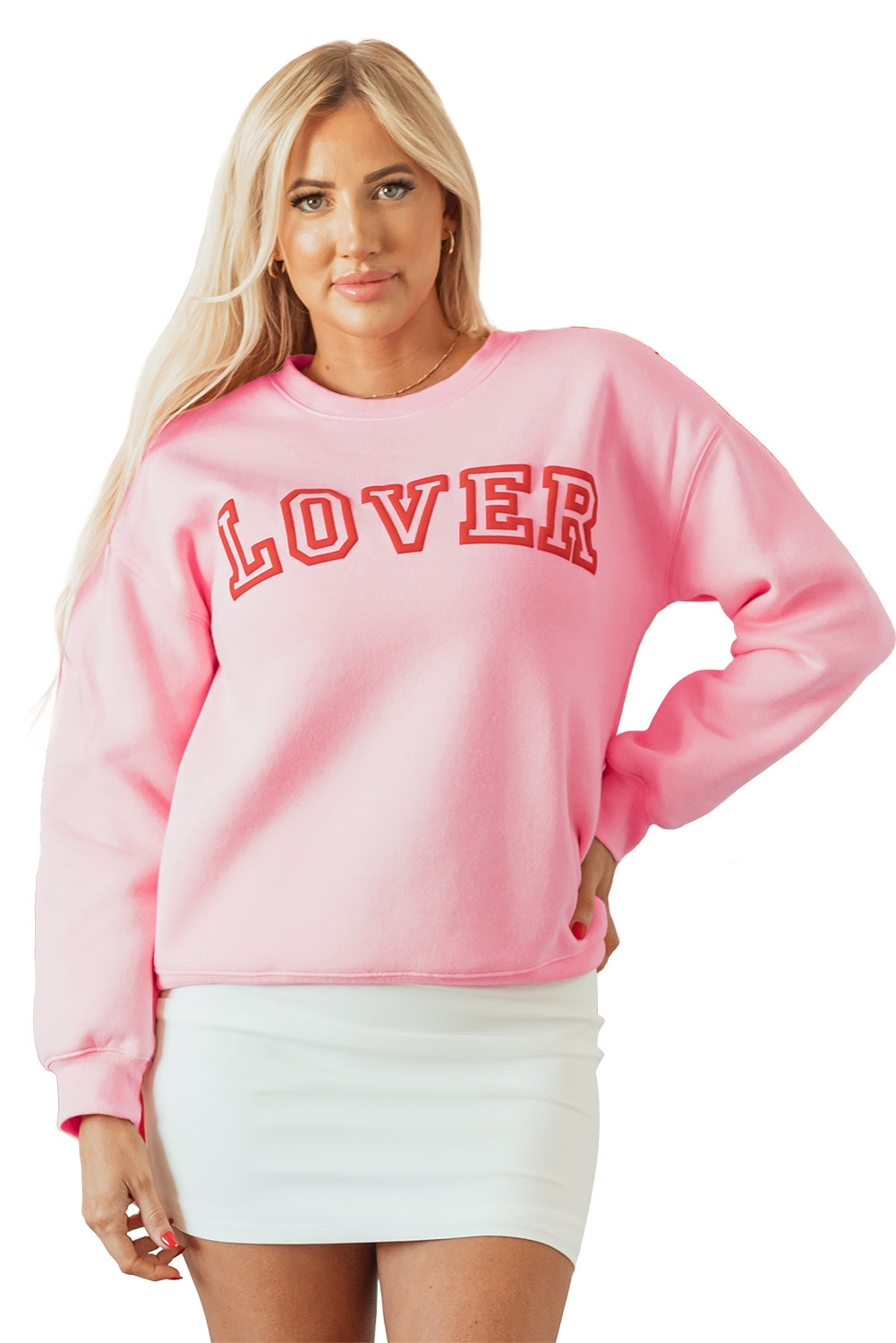 Roze LOVER Bladerdeegprint Pullover-sweatshirt met verlaagde schouder