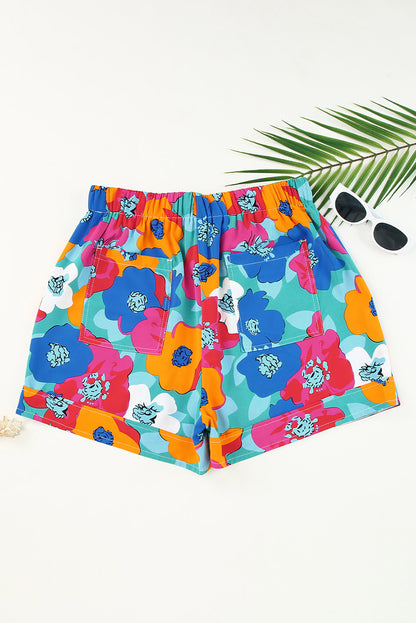 Veelkleurige casual shorts met trekkoord en elastische taille met bloemenprint