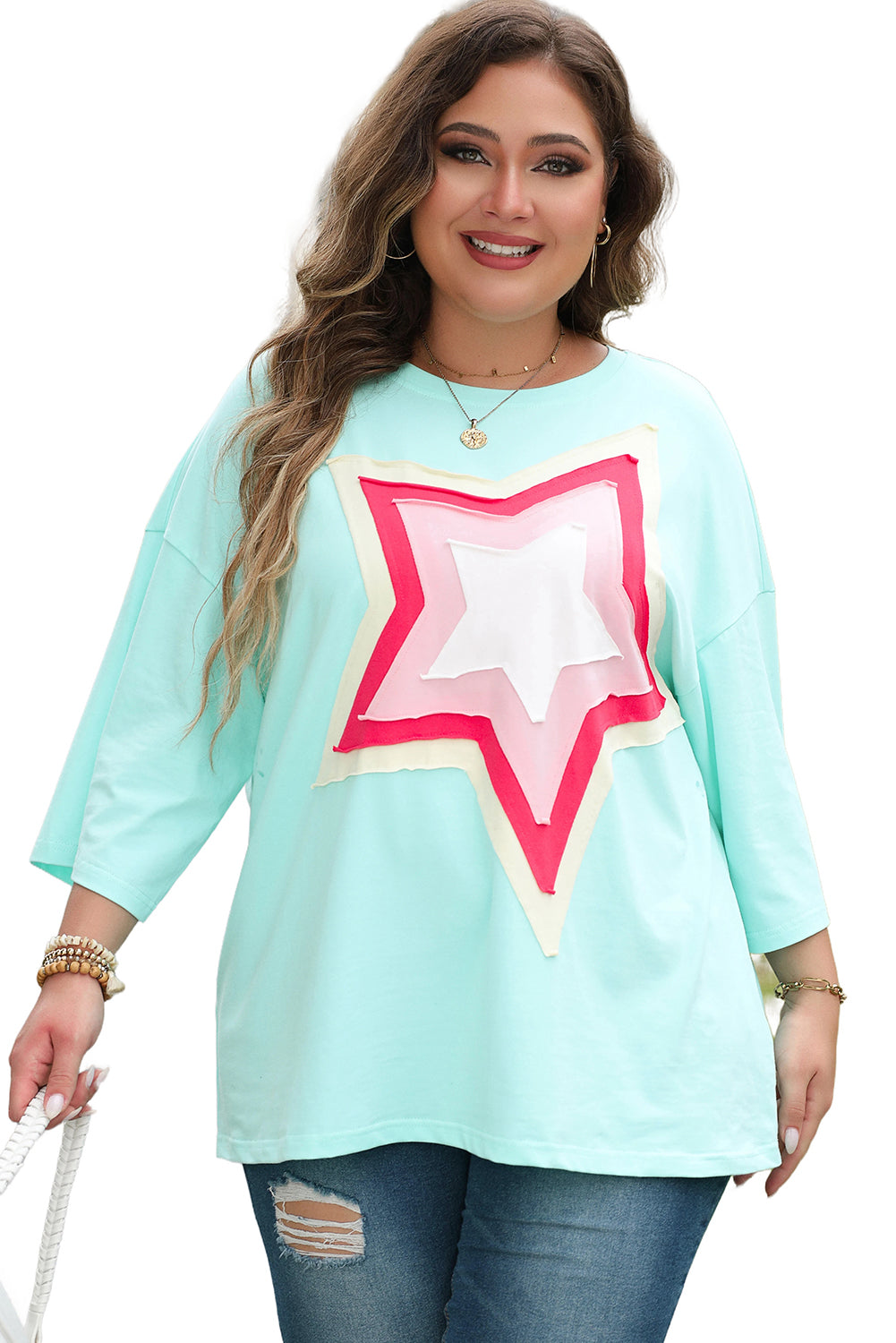 Moonlight Jade Colorblock Star Patch Grote maat tuniek