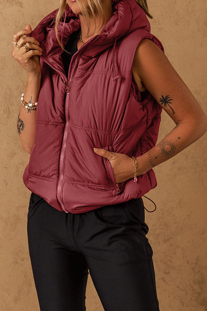 Klei Zip-up Zijzakken Capuchon Puffer Vest