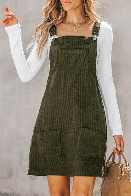 Wijngaardgroene effen voorzakken, mouwloze corduroy overall-jurk