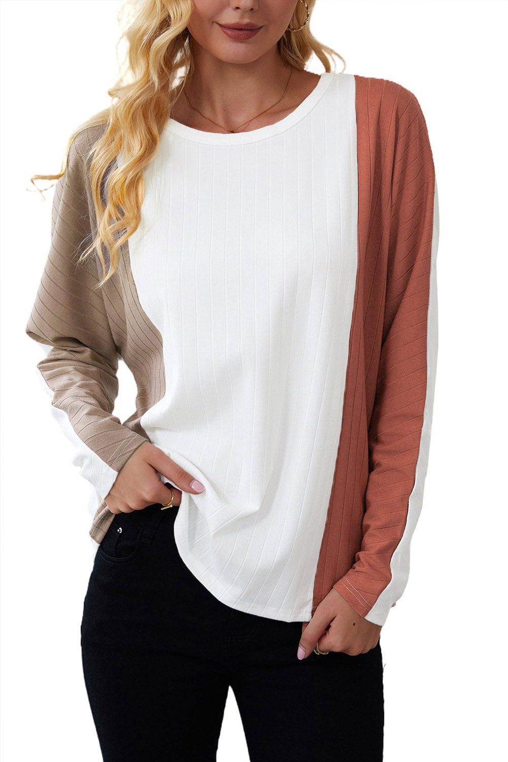 Abrikoos Colorblock Dolman gebreide top