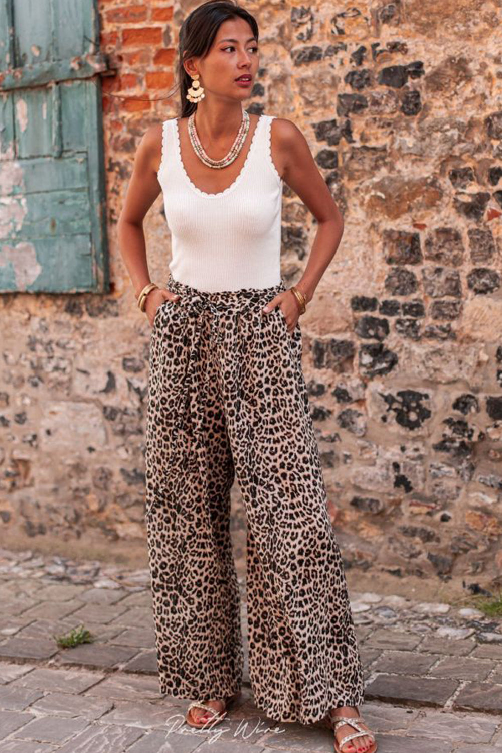 Desert Palm Boho Leopard broek met wijde pijpen