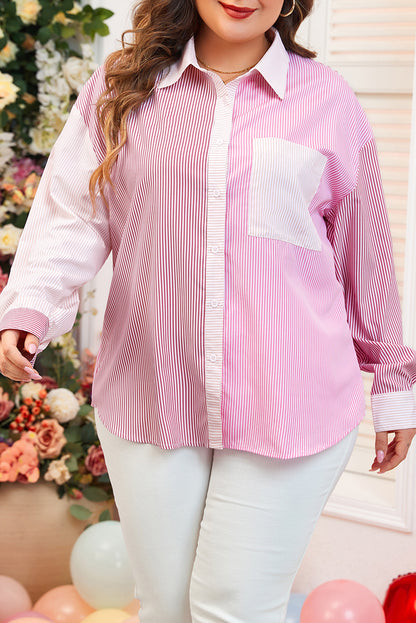 Roze strepenprint colorblock plus size shirt