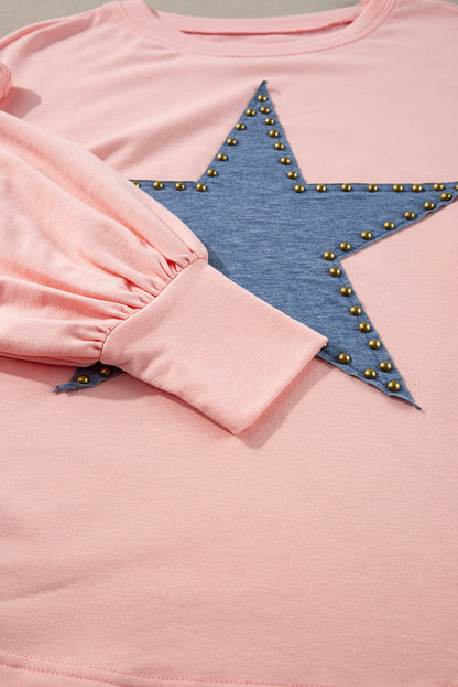 Gossamer Pink Studded Star Grafisch oversized top met lange mouwen