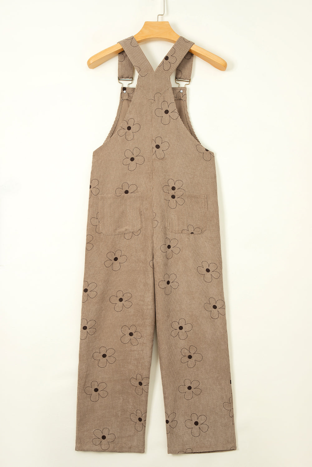 Kaki corduroy overall met bloemenprint