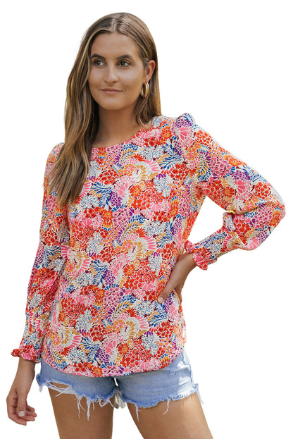 Multicolor Puff Sleeve Floral Blouse