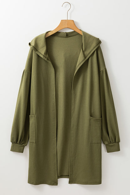 Guacamole Green Hooded Side Split Open Cardigan with Pocket