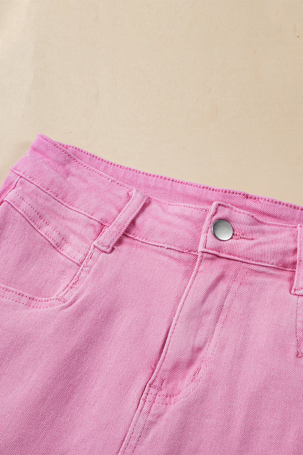 Roze gerafelde rand mid-rise denim shorts