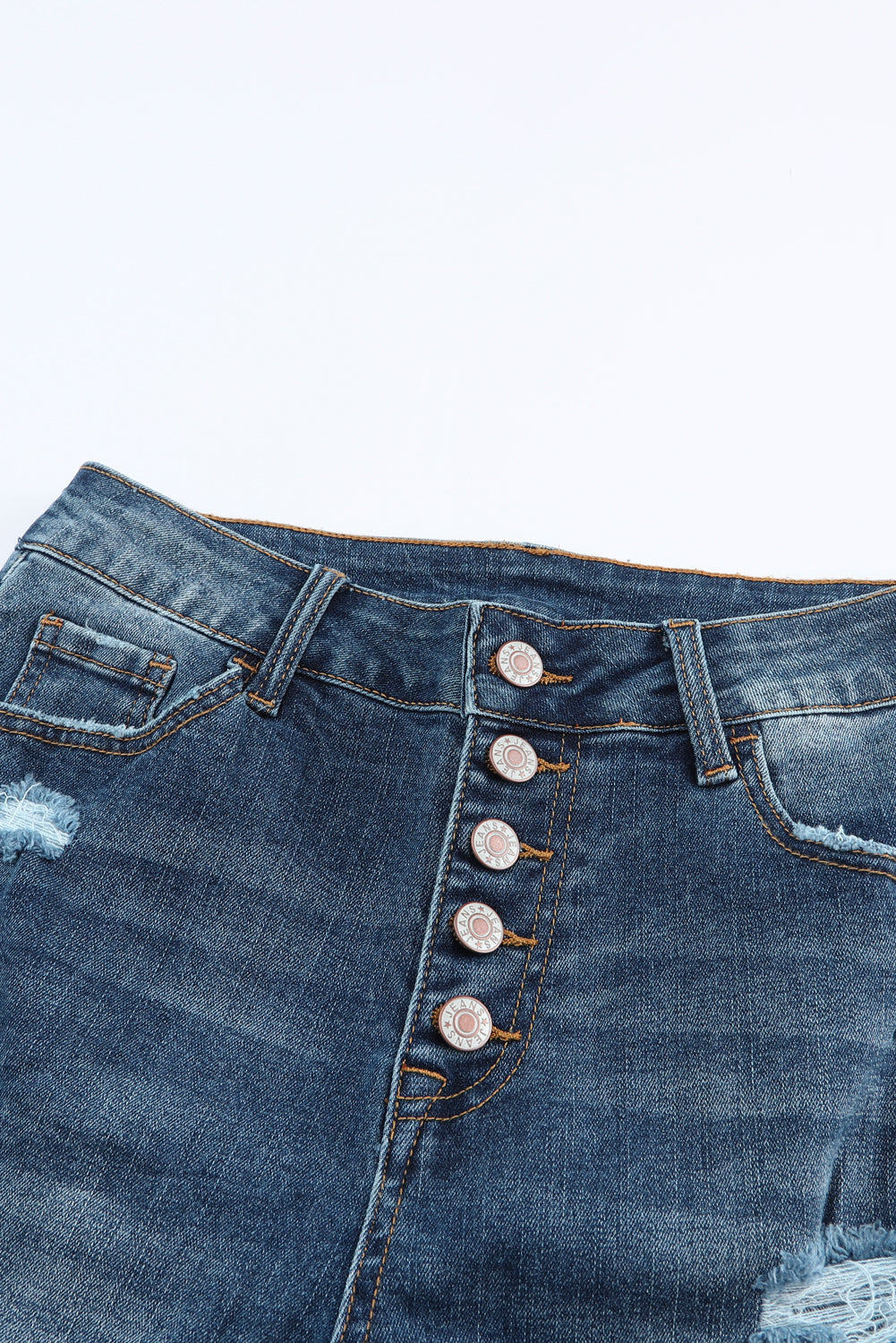 Blauwe noodlijdende skinny jeans met hoge taille en knoopsluiting