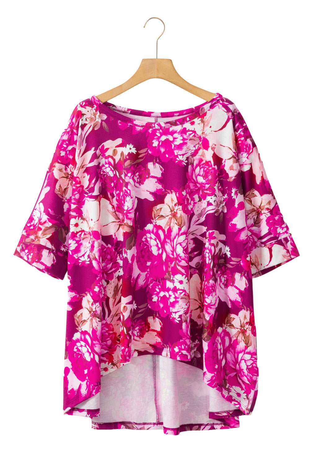 Rode grote maat blouse met bloemenprint en korte mouwen