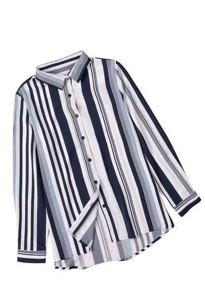 White Navy Striped Modern Women Shirt